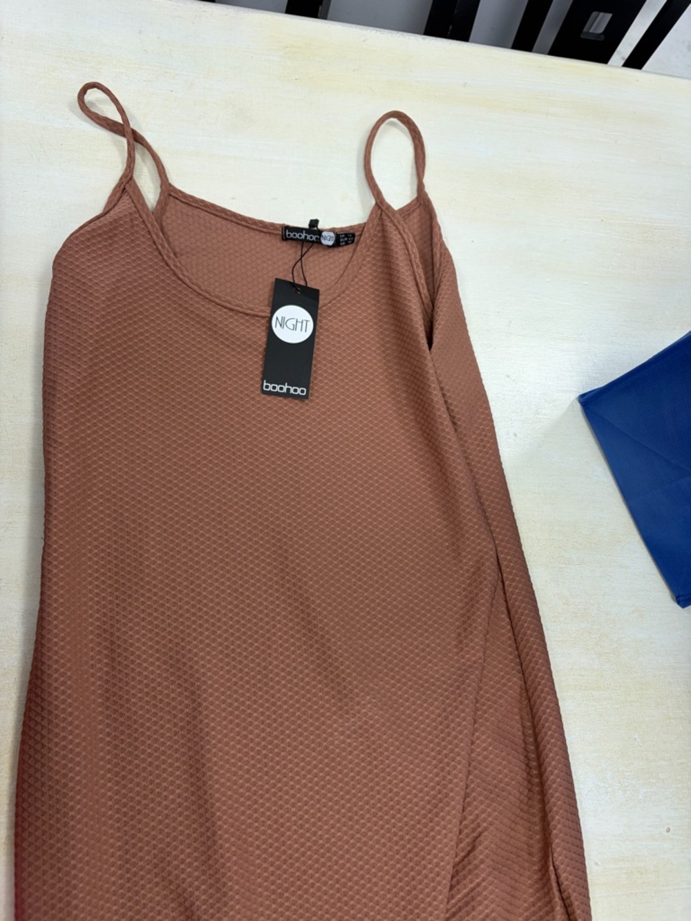 Boohoo Night Textured Slip Dress in Warm Rust